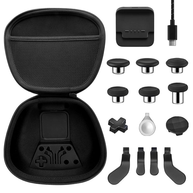 VANPARK Complete Component Pack for Xbox Elite Controller Series 2 Core，Accessories Include 1 Carrying Case, 1 Charging Dock&Cable, Metal 6 Joysticks, 4 Paddles, 2 D-Pads, 1 Adjustment Tool(Black) - Image 1